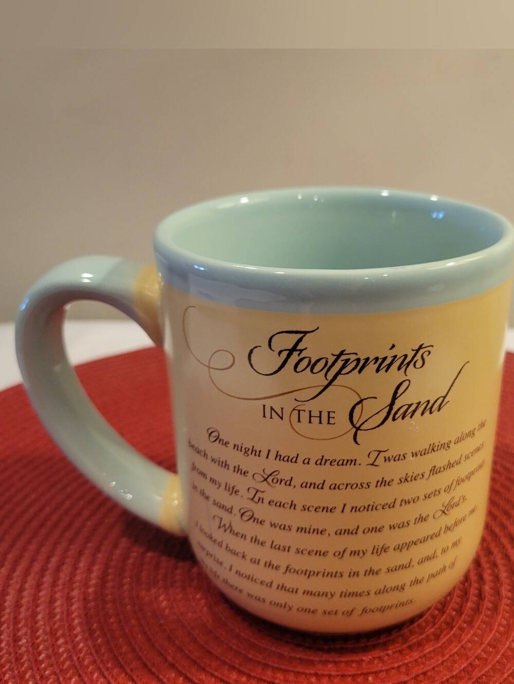 ☕️EUC~ ABBEY PRESS "FOOT PRINTS IN THE SAND" MUG